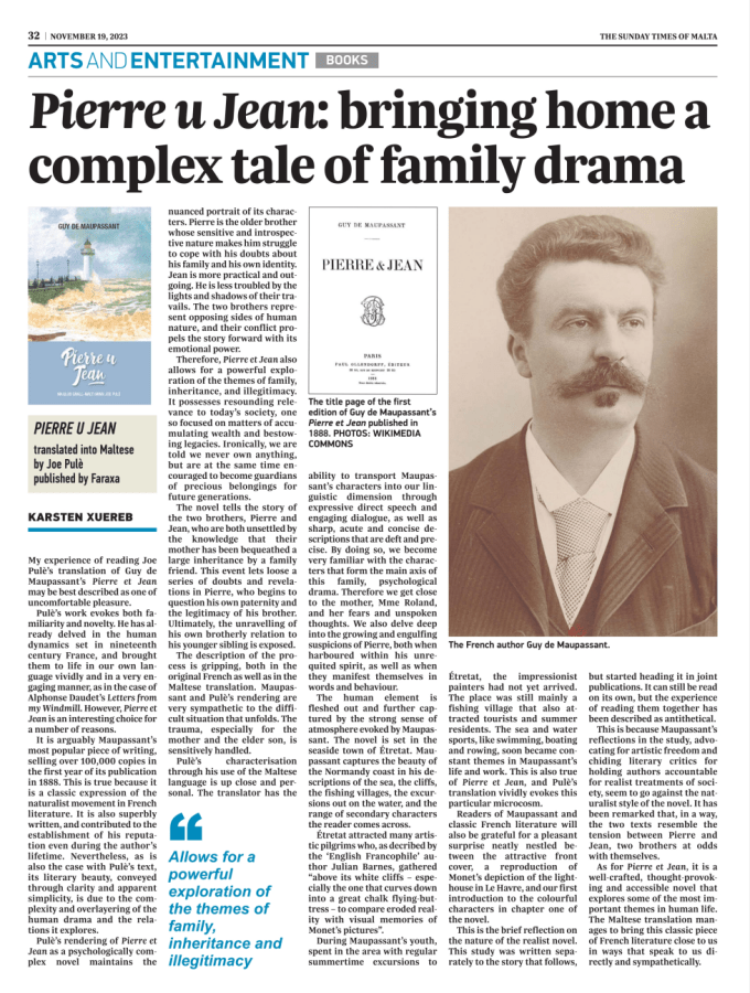 Book review of Maltese translation of Maupassant’s Pierre et&nbsp;Jean